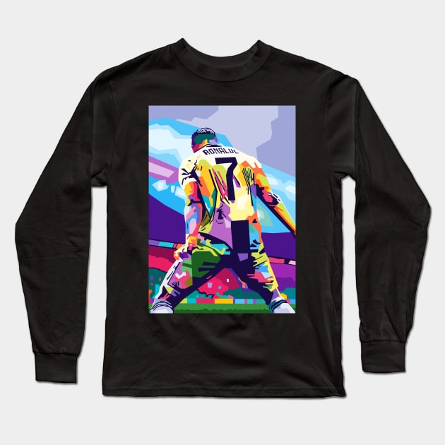 Cristiano Ronaldo Celebration Wpap Pop Art Long Sleeve T-Shirt by Zet Art